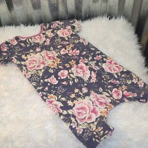 Rags to Raches Floral Romper  Navy with Pink Roses